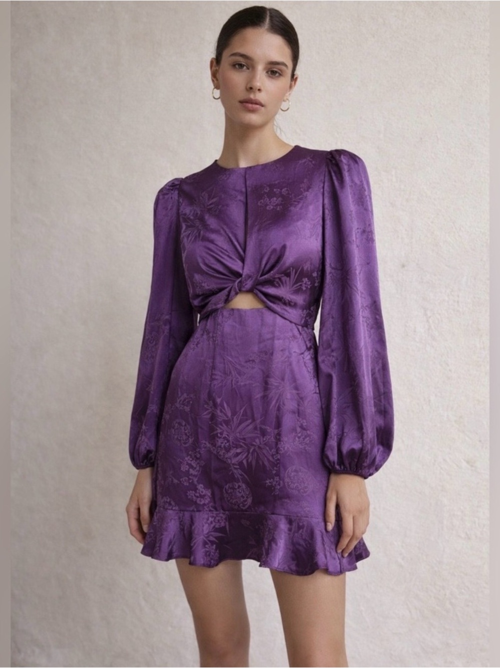 ASTR The Label Front Twist Floral Satin Mini Dress Size XL Purple